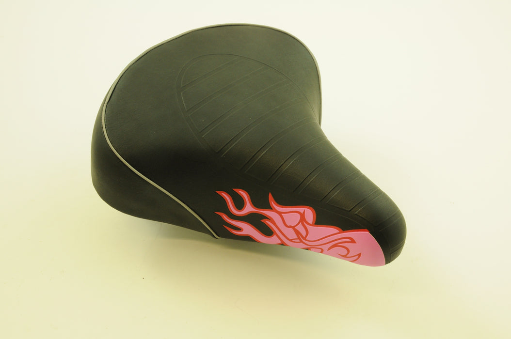 CHILDS BIKE SEAT WIDE COMFORT BIKE SPRUNG SADDLE CRUISER TYPE FLAME PATTERN