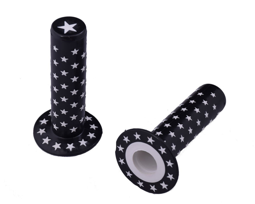 OLD SCHOOL BMX RALEIGH BURNER 80’s STYLE HANDLEBAR GRIPS  BLACK WITH WHITE STARS