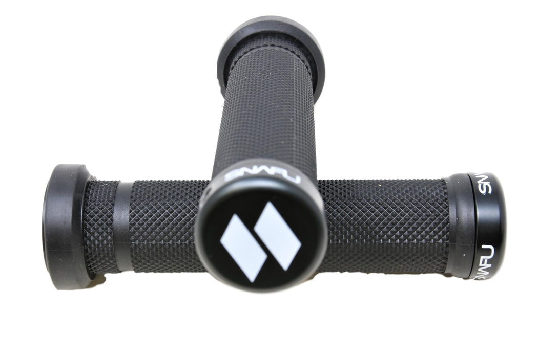 Snafu BMX Or MTB Double Lock-on 140mm Handlebar Diamond Pattern Grips - Black