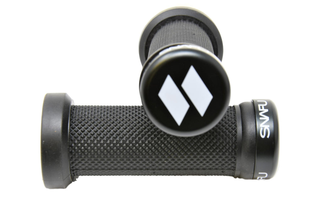 Snafu BMX Or MTB Double Lock-on 95mm Mini Handlebar Diamond Pattern Grips - Black