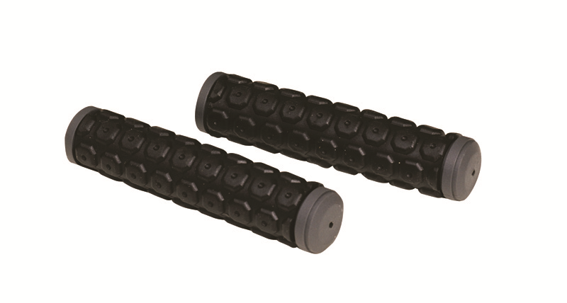 PAIR DUAL DENSITY MTB - ANY BIKE HANDLEBAR GRIPS 125mm LONG BLACK WITH GREY ENDS