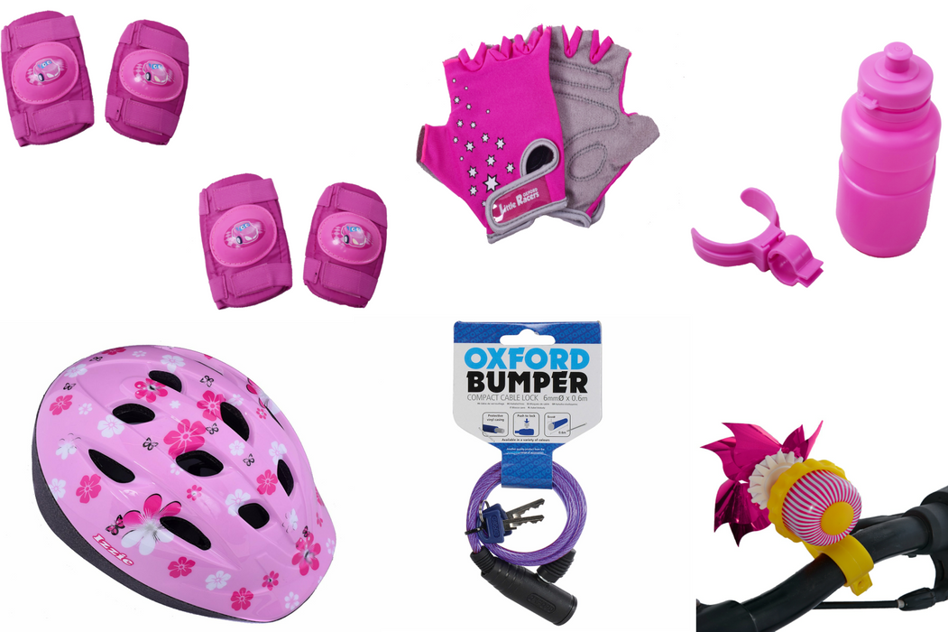 Ultimate Girlie Bike Present 48-54cm Helmet, Knee & Elbow Pads, Mitts, Bell, Lock & Bottle