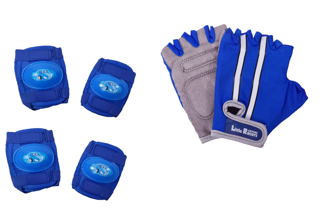 Childs Bike Riding Safety Kit Knee and Elbow Pads With Free Fingerless Lycra Gloves