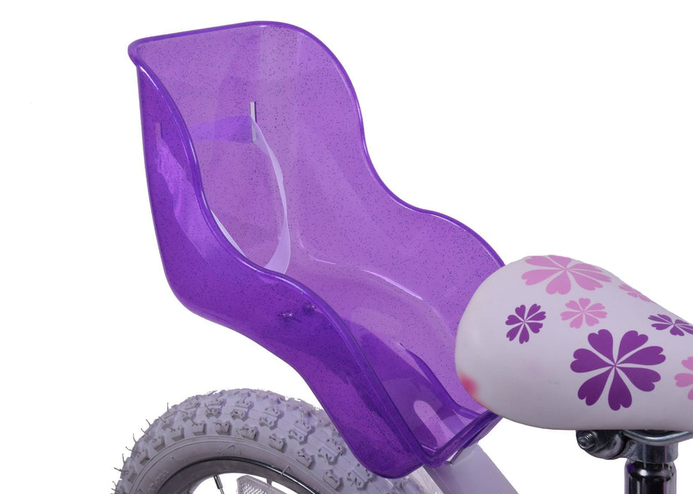 GIRLS GIRLIE BIKE PURPLE GLITTER BABY DOLLY CARRIER KIDS SEAT IDEAL GIFT