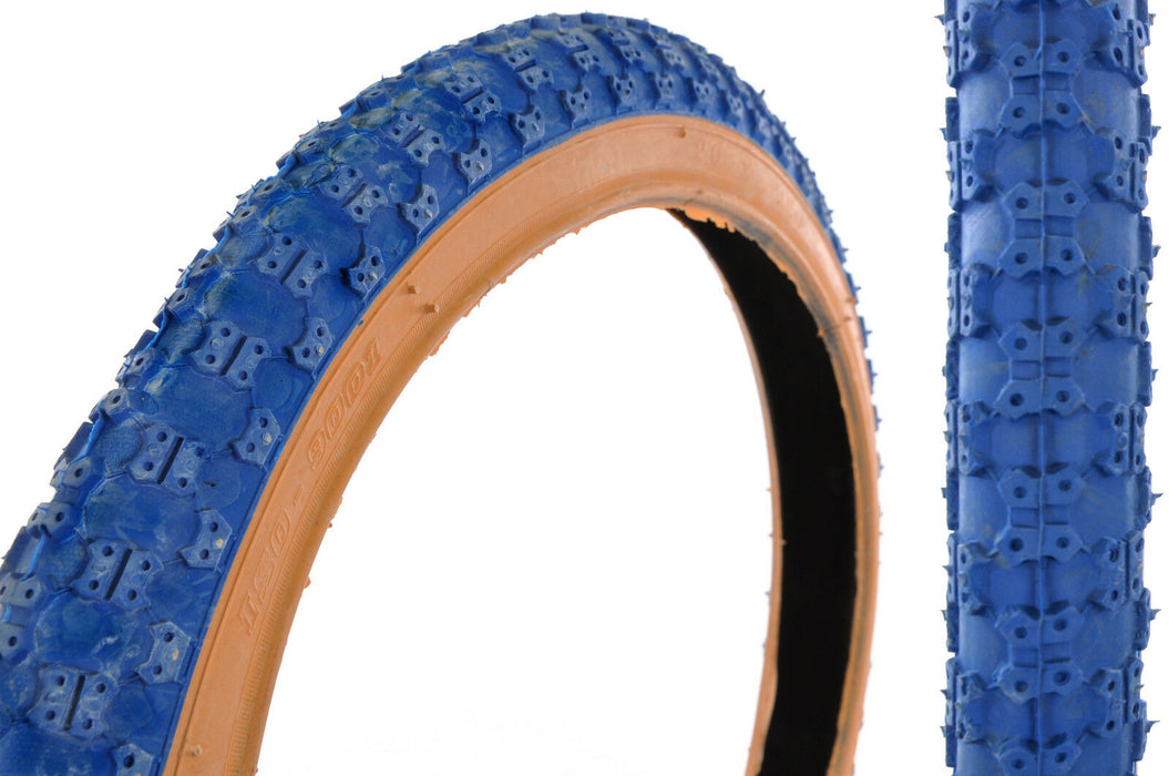 PAIR RALEIGH BURNER-OLD SCHOOL BMX 20 x1.75 TYRES BLUE AMBERWALL COMP 3 (III)