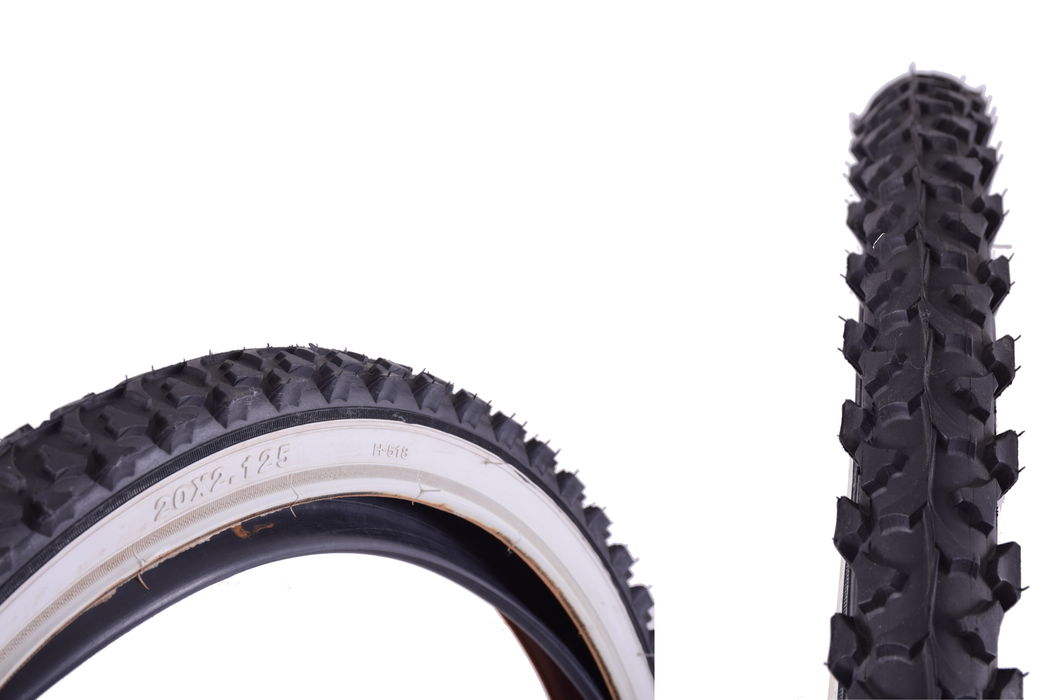 PAIR BMX 20” x 2.125” WHITEWALL TYRES & TUBES HEAVY DUTY TREAD SUIT MTB, BMX, FOLDERS