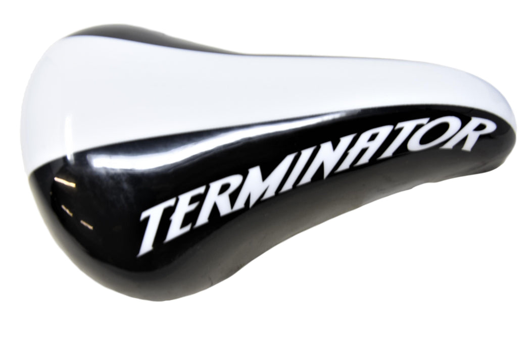 BMX Bike Seat “Terminator” Cycle Saddle, Luxury Shiny Top 2 Tone Black & White