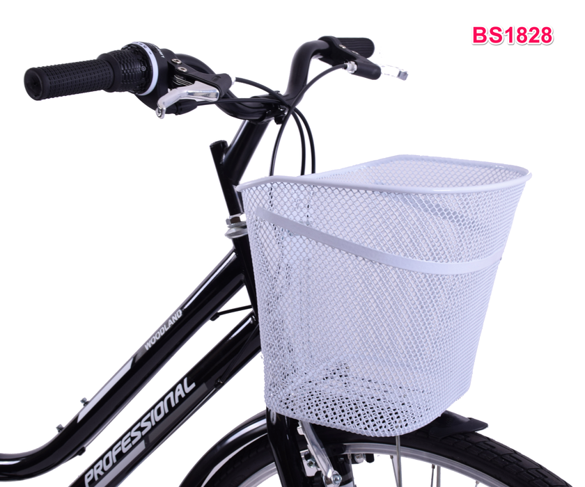 VERY STRONG LARGE FRONT FITTING BIKE SHOPPING BASKET STEEL WIRE MESH COMPLETE WITH SUPPORT WHITE