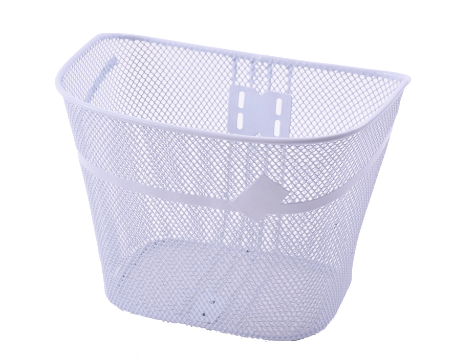 VERY STRONG LARGE FRONT FITTING BIKE SHOPPING BASKET STEEL WIRE MESH COMPLETE WITH SUPPORT WHITE