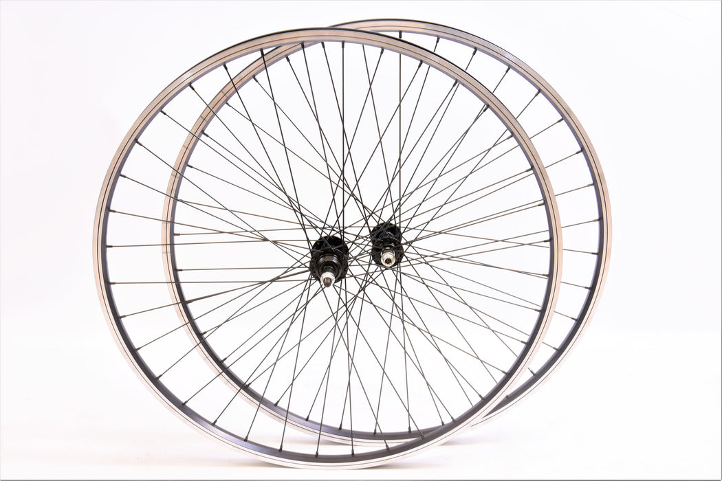 Pair Hybrid Trekking Bike Wheels 700c (622 X 19c) 5 6 Or 7 Speed Black Double Wall Rim