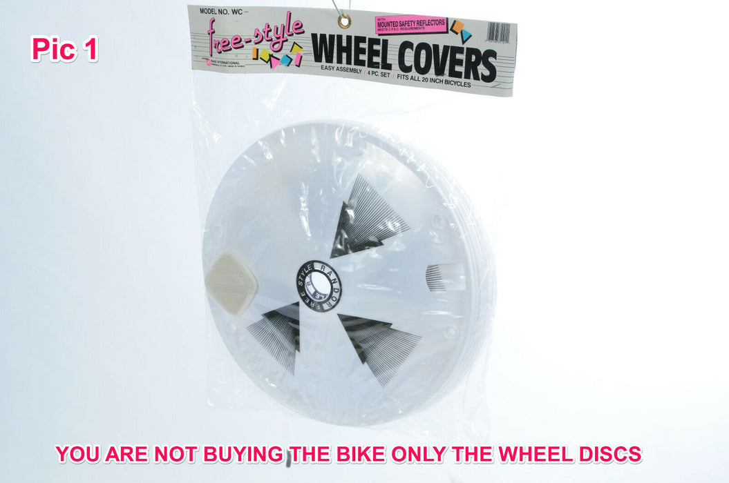 FULL SET OF WHITE BMX WHEEL DISC’s (4) FOR ANY 20” WHEEL CYCLE CHOICE OF STICKER