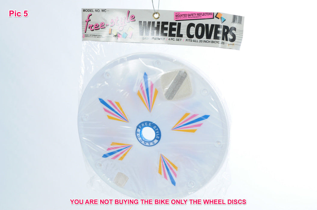 FULL SET OF WHITE BMX WHEEL DISC’s (4) FOR ANY 20” WHEEL CYCLE CHOICE OF STICKER