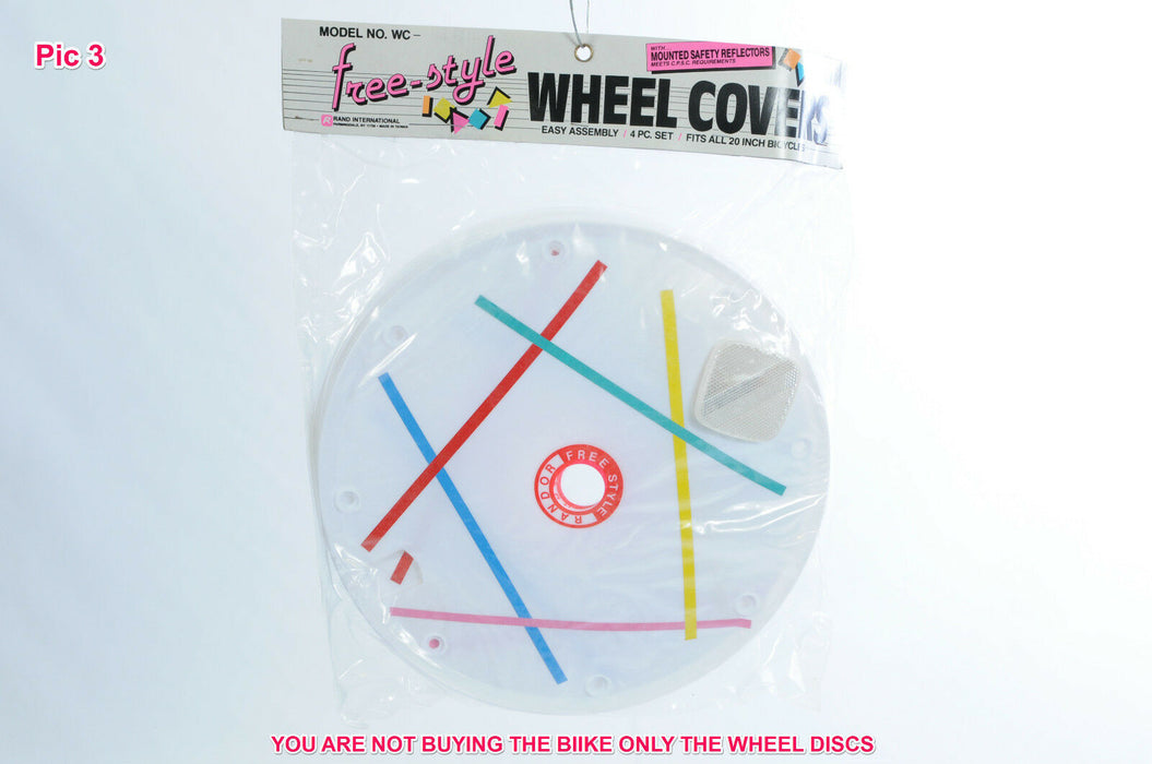 FULL SET OF WHITE BMX WHEEL DISC’s (4) FOR ANY 20” WHEEL CYCLE CHOICE OF STICKER