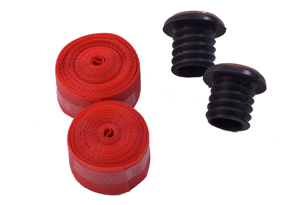 GENUINE 1980’s RACING BIKE RED EMBOSSED PLASTIC HANDLEBAR TAPE WITH REFLECTOR END PLUGS EROICA NOS