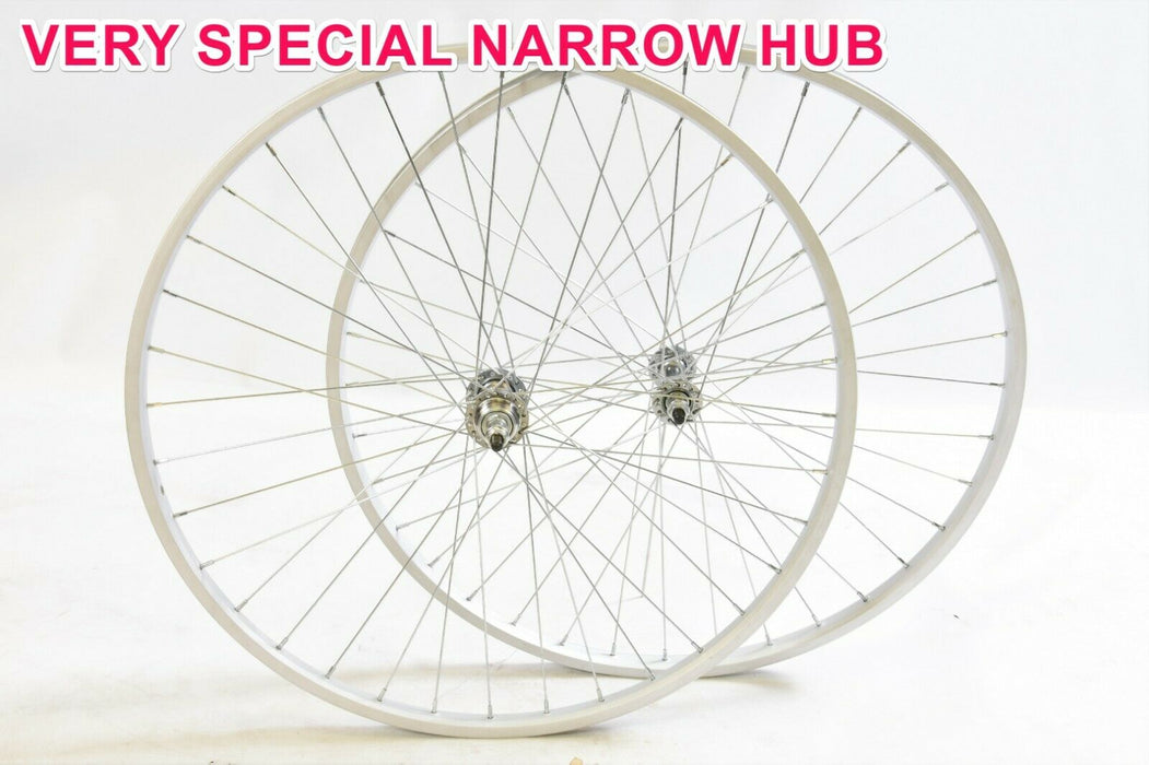 Pair Classic Vintage 60’s 70’s 80’s Racing Bike Wheels 26 x 1 3-8 (26 X 1 1-4) Alloy Rim With Rare Steel Narrow Hubs