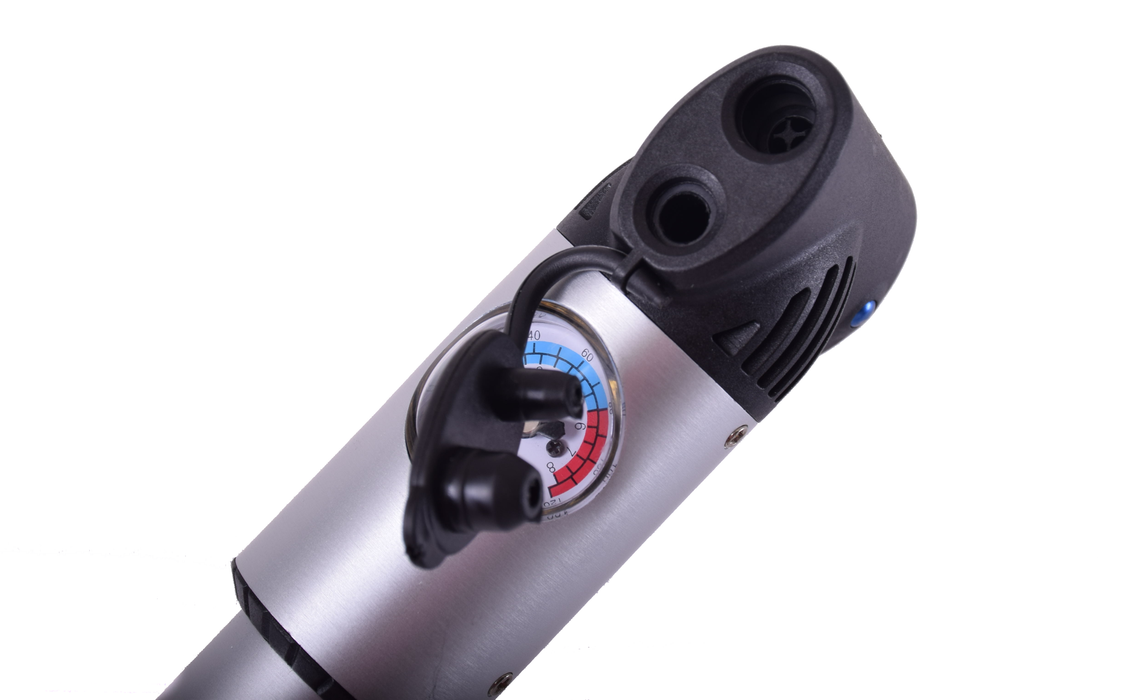 ULTIMATE BIKE MINI PUMP XLC BETA 2 WAY ALUMINIUM WITH PRESSURE GAUGE SUITS ALL VALVES SILVER PUD02