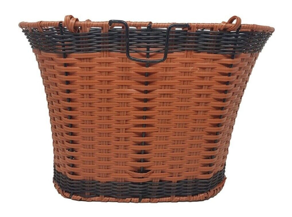 Front Light Brown Plastic Wicker Style Quick Release Bike Basket With Handles