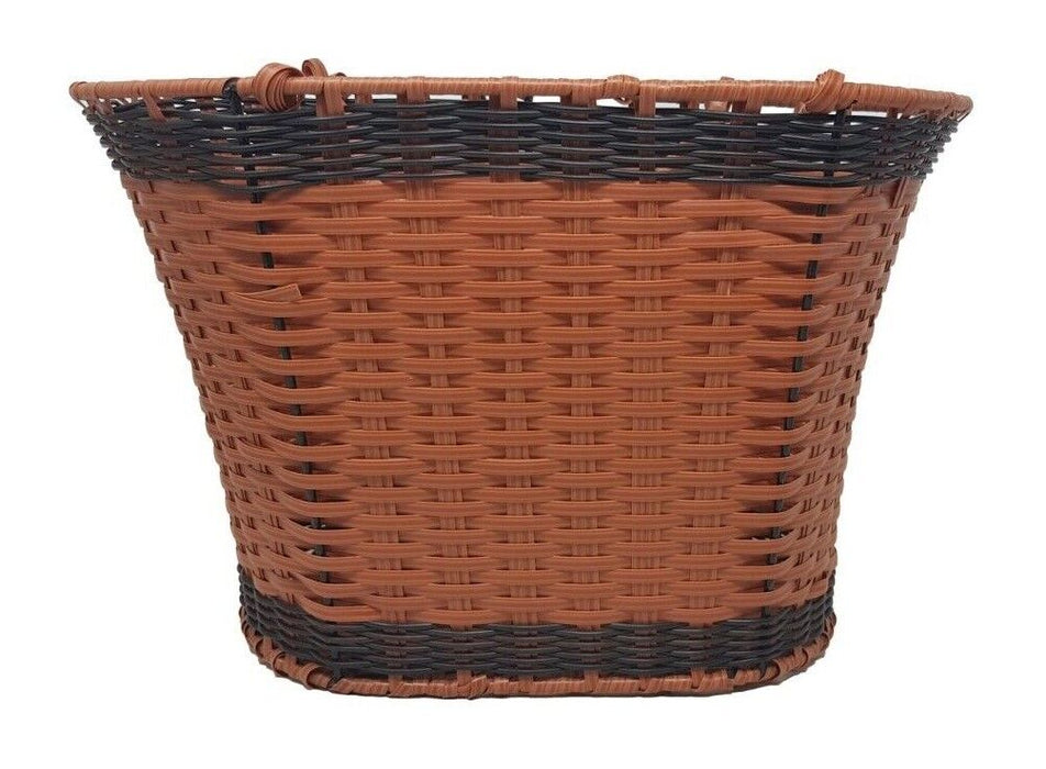 Front Light Brown Plastic Wicker Style Quick Release Bike Basket With Handles