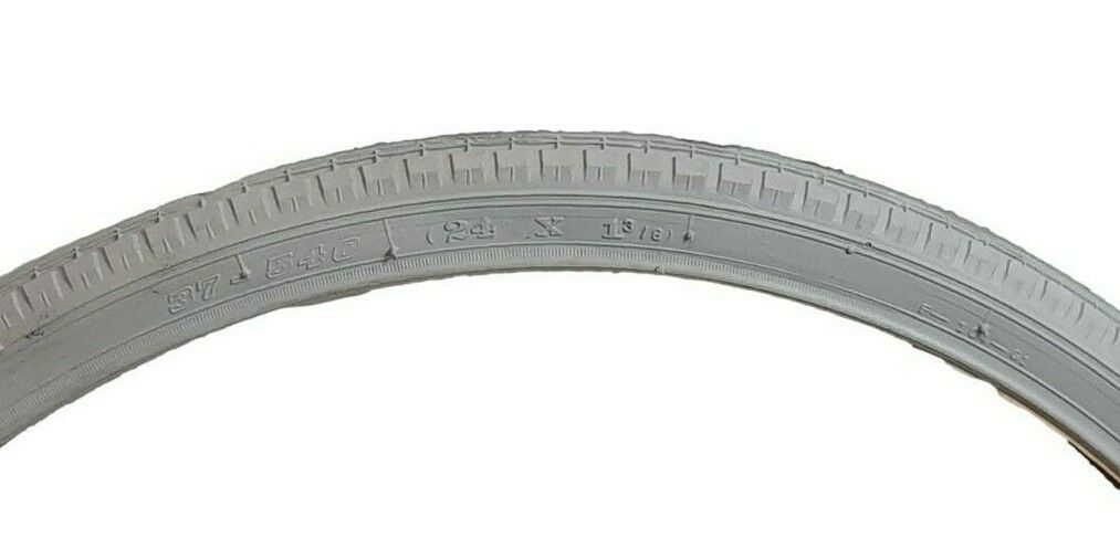 Pair Of Grey 24 X 1 3/8 (37-540) Bike Wheelchair Tyres Straight Line Tread