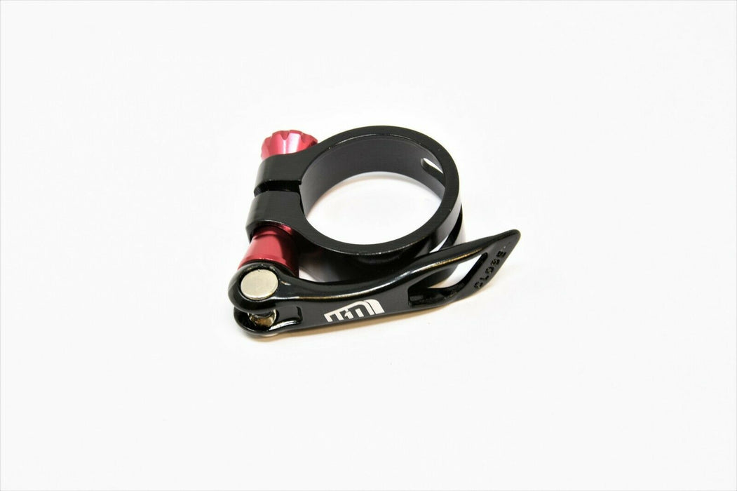 MOUNTAIN ROAD BIKE QUICK RELEASE ALLOY SEAT CLAMP 31.8mm BLACK RED ANODISE LOGO