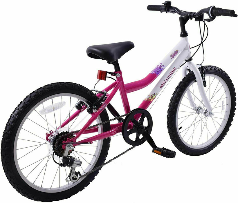 PROFESSIONAL SPARKLE 20" WHEEL 6 SPEED KIDS MOUNTAIN BIKE WHITE & PINK AGE 7+