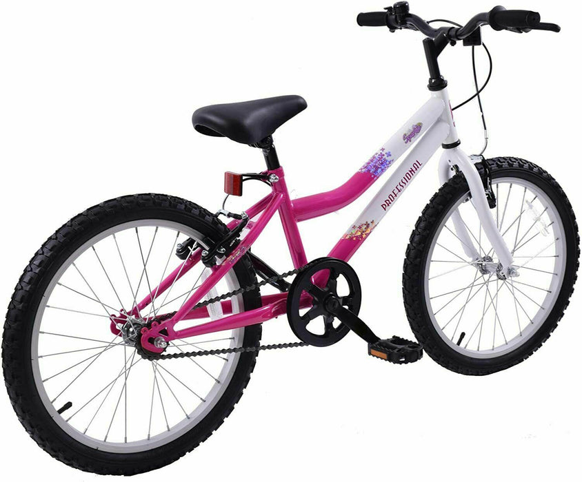 Professional Sparkle 20" Wheel Single Speed Kids Mountain Bike White Pink Age 7+