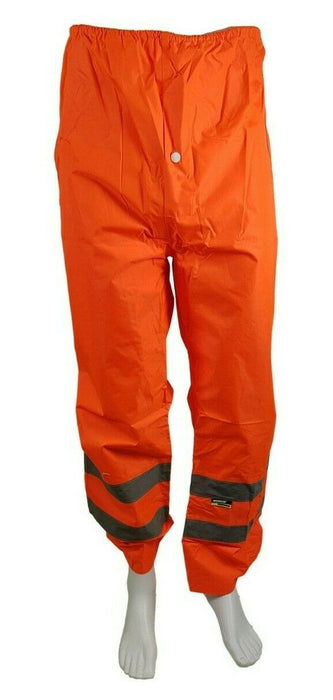 HI VIZ FLUORESCENT ORANGE TROUSERS 100% WATERPROOF WET WEATHER WORK WEAR CLOTHES