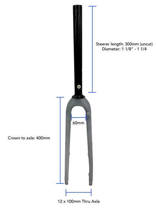 700c GT Grade 1 1/4" - 1 1/8" Steerer Gravel Bike Fork Raw Unpainted Finish