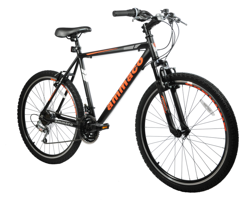 Ammaco 26" Wheel Mens Santo MTB Hardtail Mountain Bike 19" Alloy Frame Black Orange