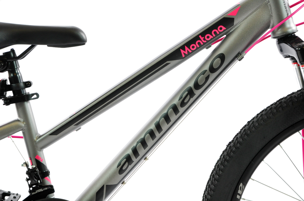 Ammaco Montana 24 Inch Wheel Girls Mountain Bike Disc Brakes Grey/Pink Age 8+