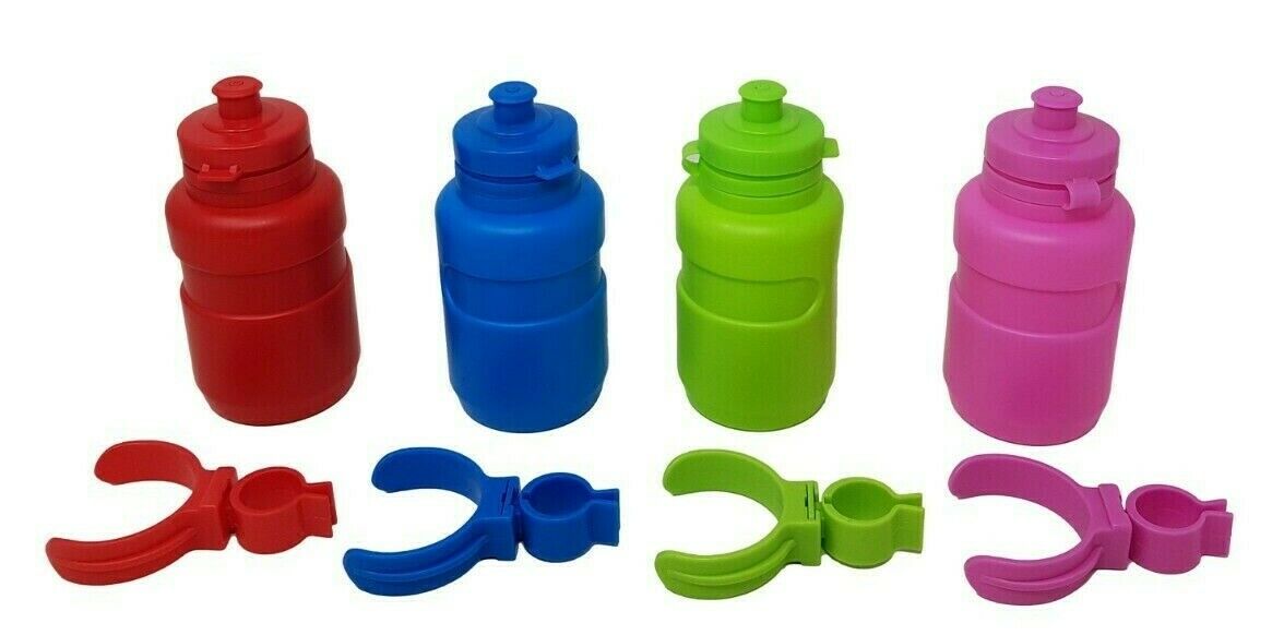 KIDS BIKE CYCLE 0.25L WATER BOTTLE & BRACKET BUY ONE GET ONE FREE - CHOOSE COLOUR: RED, BLUE, GREEN OR PINK