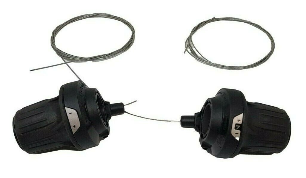 SHIMANO RV200 TOURNEY (3 X 7) 21 SPEED GRIP SHIFT SHIFTER SET - BLACK WITH GEAR CABLE