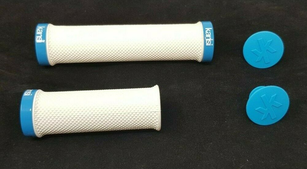 135mm+93mm Lock On Handle Bar Grips, White & Blue, Kansi Bikes, Folding Bike, Mtb