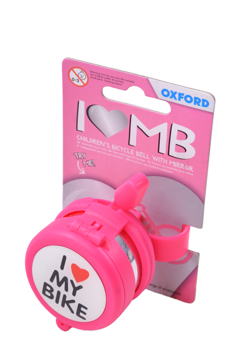 Oxford I Love My Bike Bell With Flip Up Mirror - Bright Pink Kids Bicycle Bell