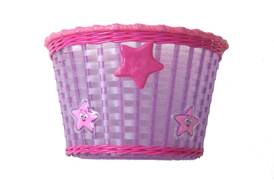 Child's - Kids Pink Glitter Stars Front Shopping Bike - Bicycle Basket