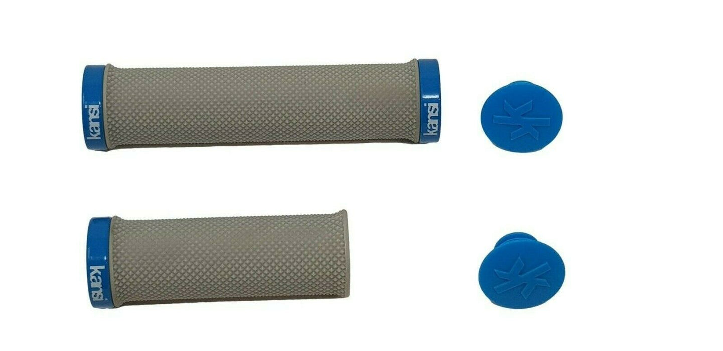 KANSI 135mm+93mm LOCK ON HANDLE BAR GRIPS GREY & BLUE MTB BIKES