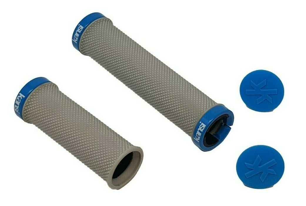 KANSI 135mm+93mm LOCK ON HANDLE BAR GRIPS GREY & BLUE MTB BIKES