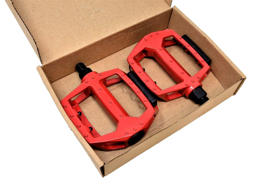 Pair  1/2" Bicycle Red BMX Bike Alloy Platform Pedals one piece crank bikes