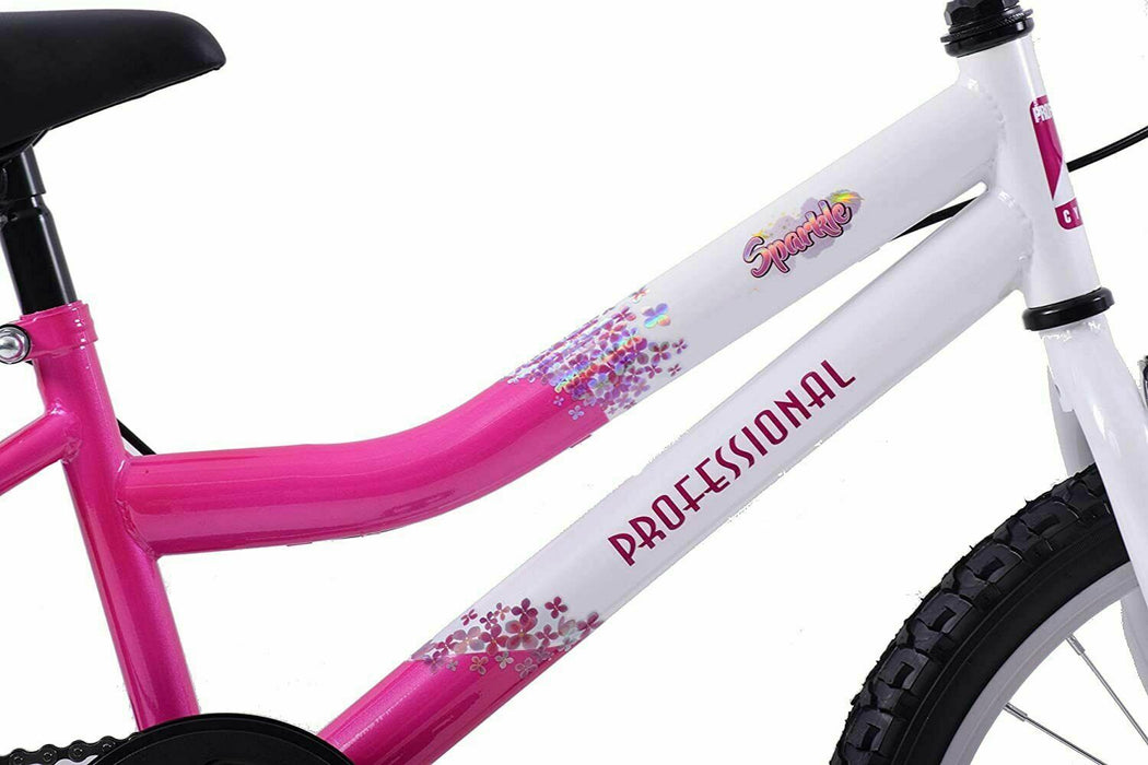 PROFESSIONAL SPARKLE 20" WHEEL 6 SPEED KIDS MOUNTAIN BIKE WHITE & PINK AGE 7+