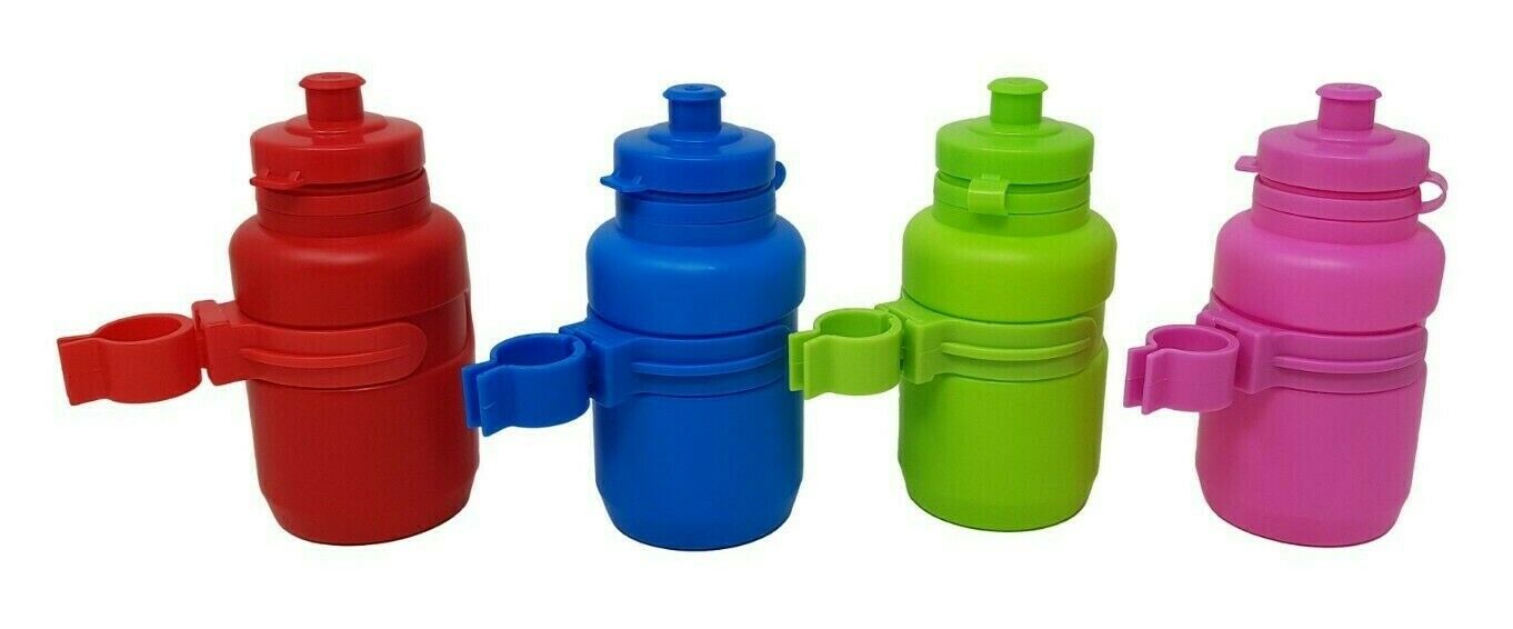 KIDS BIKE CYCLE 0.25L WATER BOTTLE & BRACKET BUY ONE GET ONE FREE - CHOOSE COLOUR: RED, BLUE, GREEN OR PINK