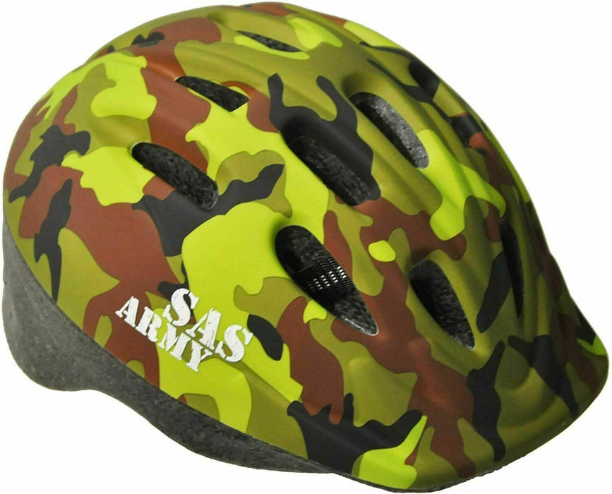 SAS ARMY GREEN CAMO KIDS BIKE HELMET 52-56CM ADJUSTABLE BOYS GIRLS KIDS HELMET