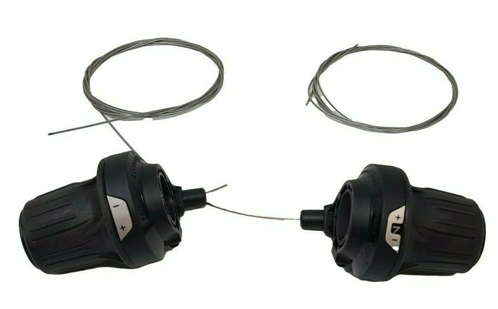 SHIMANO RV200 TOURNEY (3 X 7) 21 SPEED GRIP SHIFT SHIFTER SET - BLACK WITH GEAR CABLE