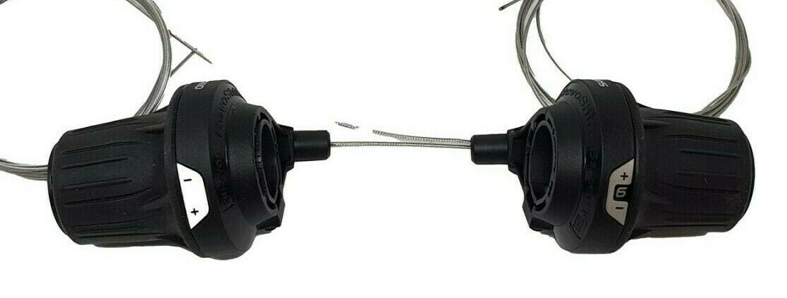 SHIMANO RV200 TOURNEY (3 X 6) 18 SPEED GRIP SHIFT SHIFTER SET - BLACK WITH GEAR CABLE