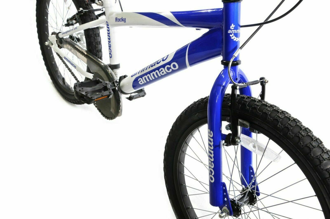 Ammaco Rocky 18" Wheel BMX Kids Boys Childs Blue & White Bicycle Bike Age 6 +