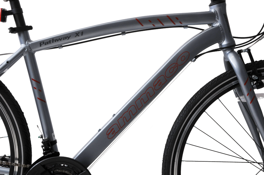 Ammaco Pathway X1 700c Wheel Men's 21" Alloy Frame Grey Hybrid Bike 21 Speed