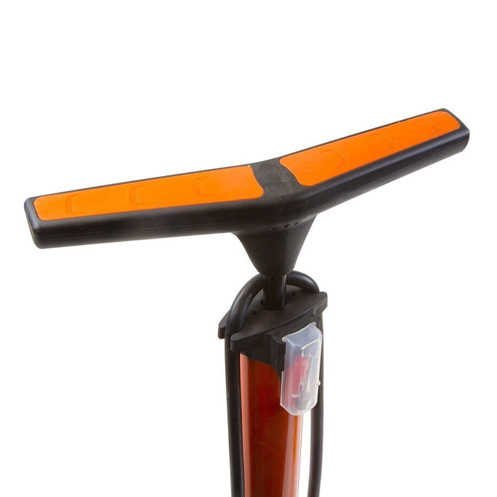 Clarks Dual Head Orange Alloy Body Bicycle Track Floor Pump With Pressure Gauge