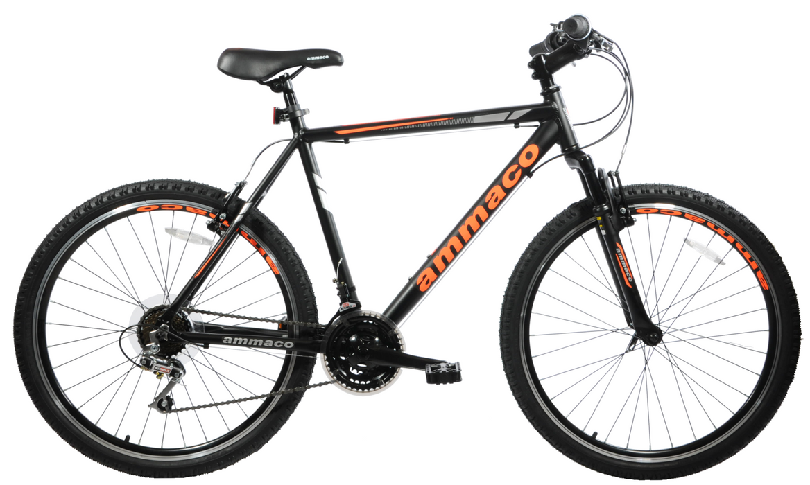 Ammaco 26" Wheel Mens Santo MTB Hardtail Mountain Bike 19" Alloy Frame Black Orange