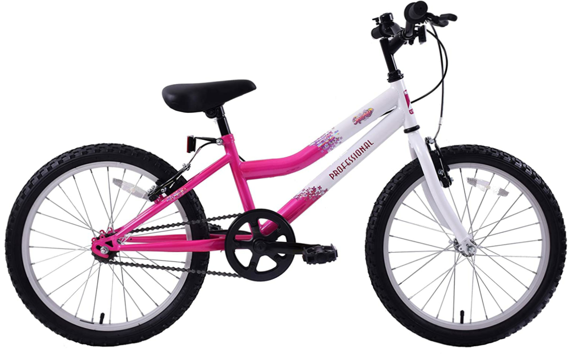 Professional Sparkle 20" Wheel Single Speed Kids Mountain Bike White Pink Age 7+