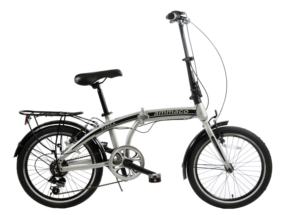 Ammaco Folding Bike Pakka Metro 20" Wheel Commuter Bike Silver