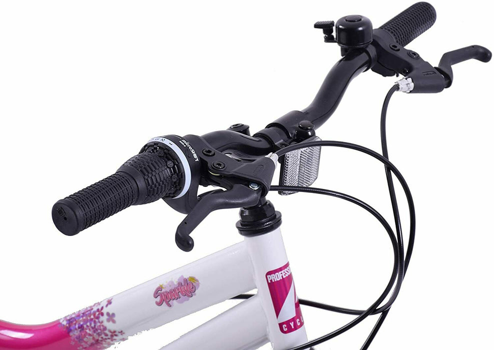 PROFESSIONAL SPARKLE 18" WHEEL 6 SPEED KIDS MOUNTAIN BIKE WHITE & PINK AGE 6+